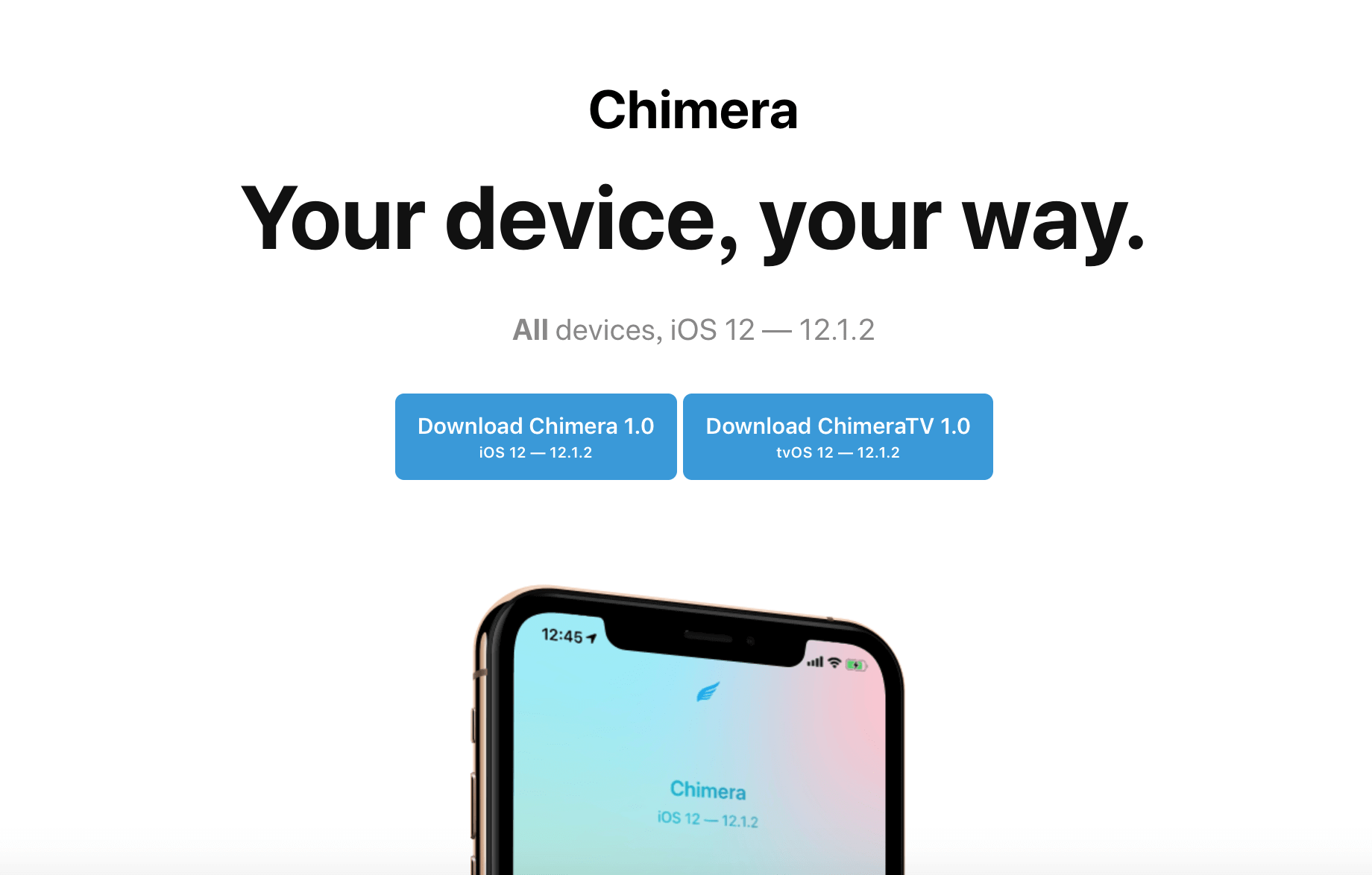 Chimera越狱工具，支持iOS12.0~iOS12.5 全体设备部分包括A12 Xs XsMax Xr
