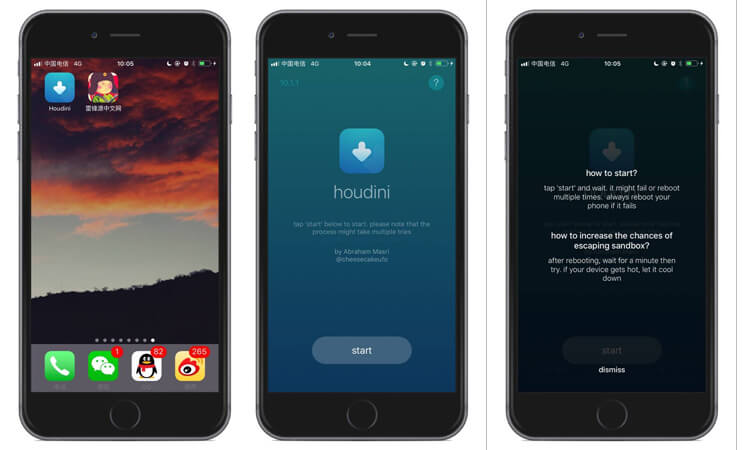 Houdini越狱工具支持iOS10~iOS11.1.2全体 64位iOS设备